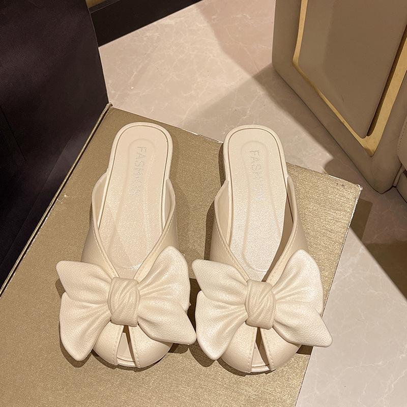 

Fashion Summer New Arrival Gentle Style Slippers Half Slippers For Women Fashionable Flat Bottom Women s Sandals Butterfly Baotou shoes 40-41 абрикосовый