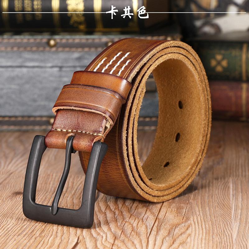 Boys Casual Pin Buckle Pure Cowhide Belt Versatile Retro Medium Green Men's Belt