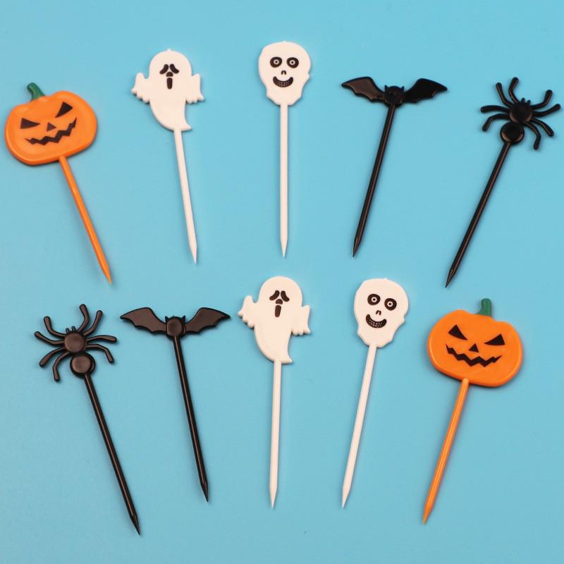 Halloween Pumpkin Ghost Mini Bento Forks - Cartoon Fruit Party Decorations Set
