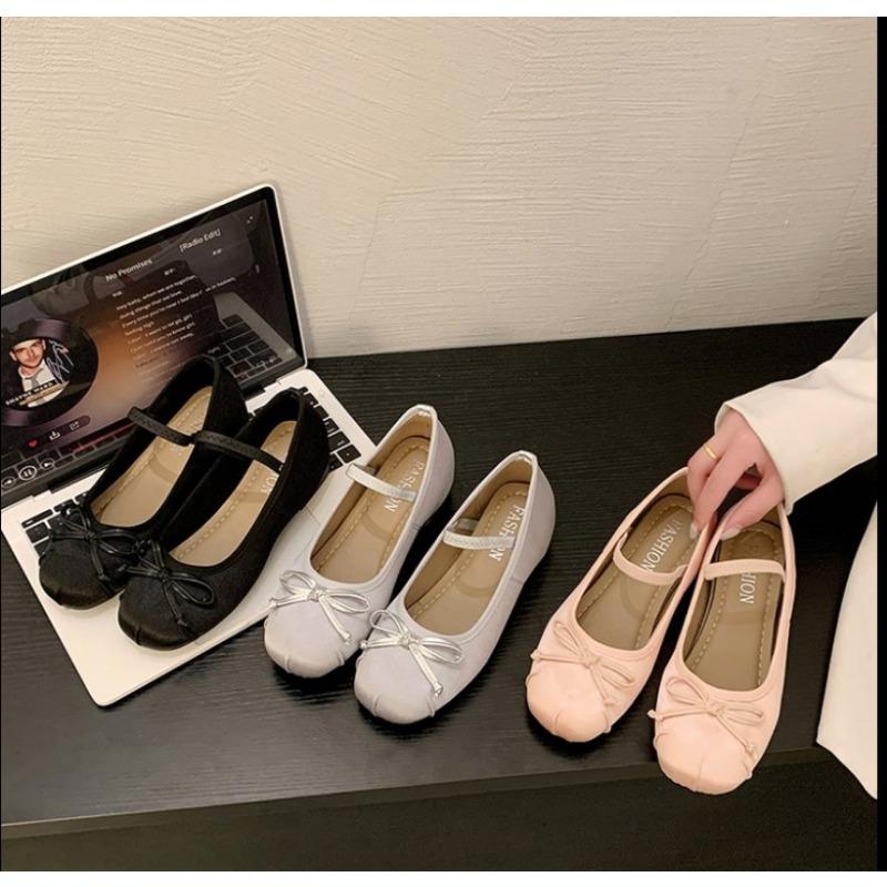 Fashion 2025Ballet Flats Women Shoes  Jane Shoes Round Toe  Bow Silk Satin Flats  Plus Size