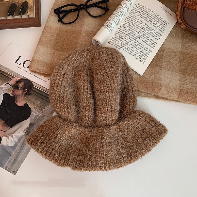 Wool blend mixed color lengthened plush feeling large version thickened stacking hat women's cold hat head hat small face wool hat