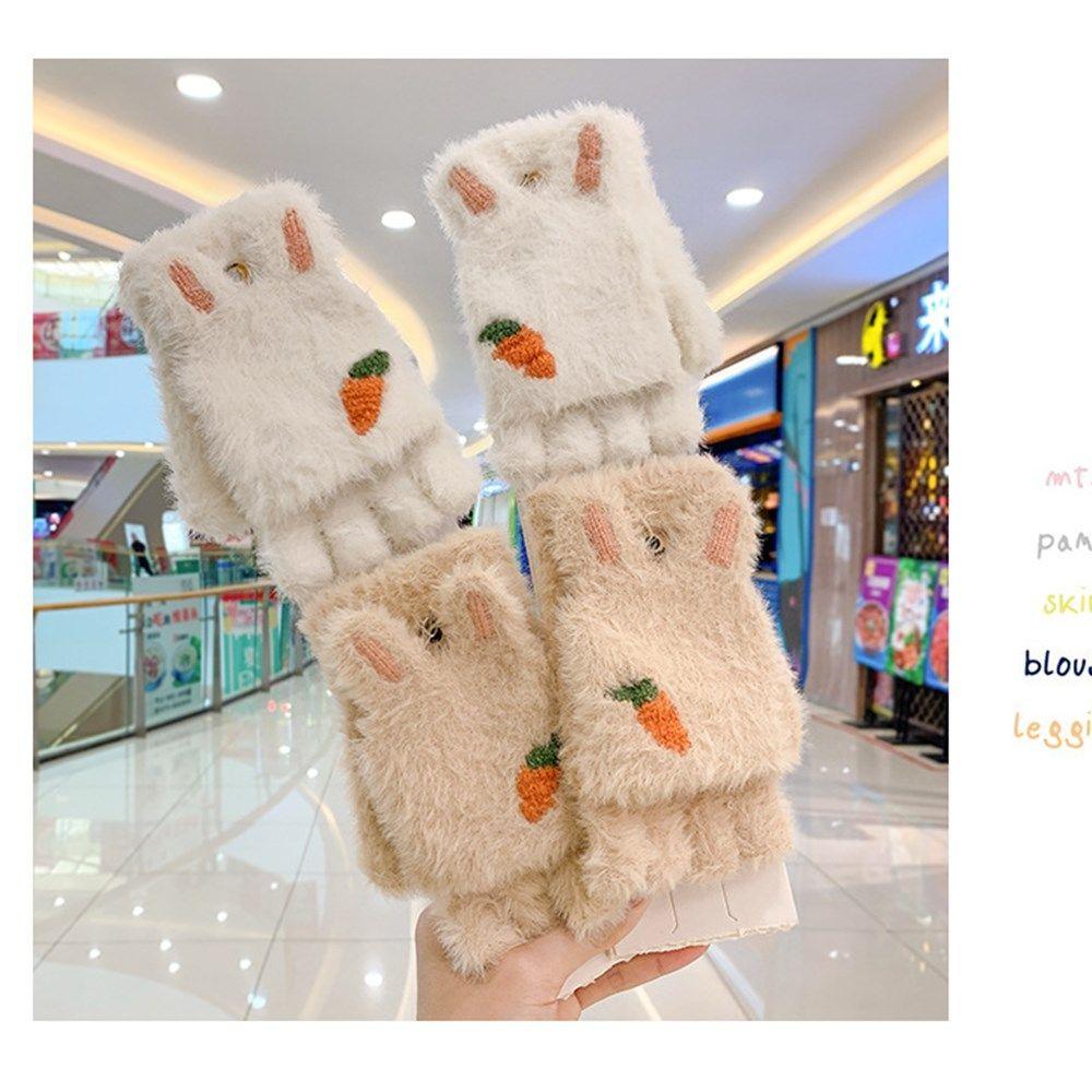 Winter Soft Windproof Flip Type Gloves Half Finger Mittens Children's Mittens Plush Gloves