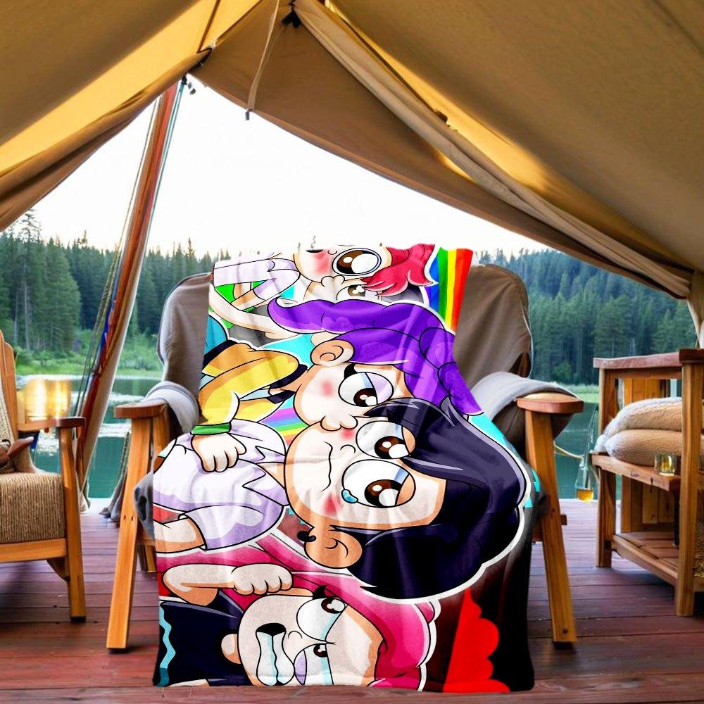 

Rainbow Adventure: Cute Cartoon Characters Sticker Set Blanket Lightweight Flannel Throw Blanket for Sofa, Bed, Travel, Camping, Livingroom 130x150cm
