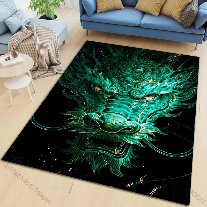 1PC Green Dragon Head Print Carpet for Living Room Bedroom Sofa Home Decor Rus Non-slip Floor Mat Luxury Gift Multiple Sizes