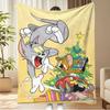Tom and Jerry Inspired Tree Gift Print Flannel Blanket Cartoon Holiday Warm Throw Blanket for Sofa Bed Couch Home Decor
