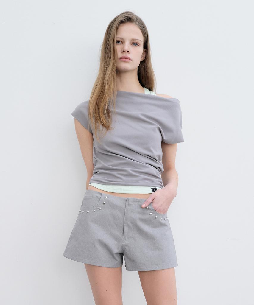Yunse Asymmetric Off-Shoulder Top (Grey)