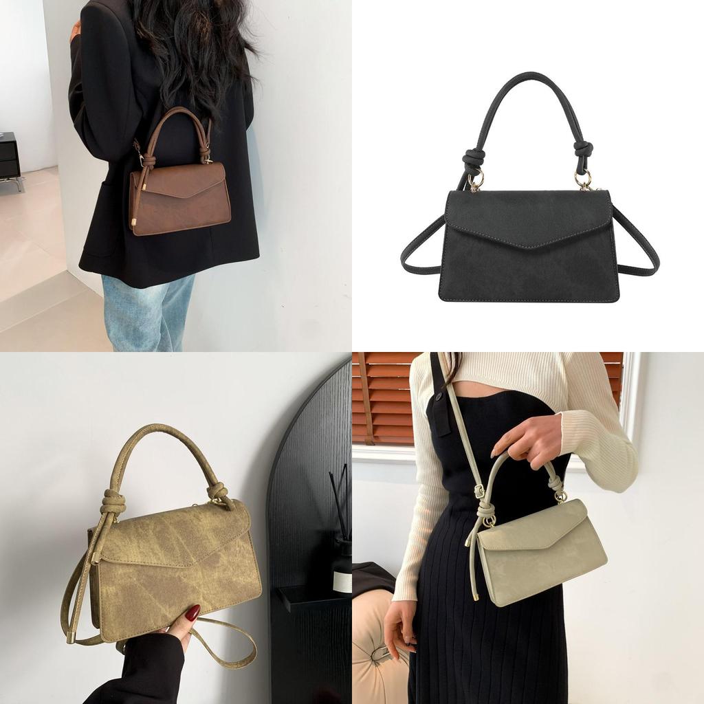 Chic 2024 Women's Korean Style Vintage Solid Color Small Crossbody Bag Pu Handbag