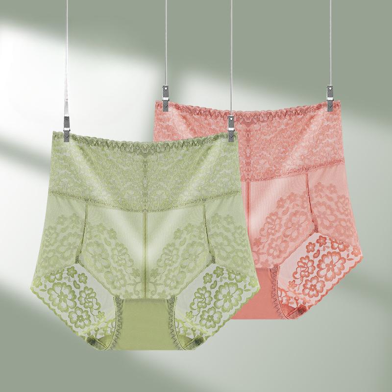 Sexy Spitzenunterwäsche für Damen Slips mit hohem Bund Geraffte, angehobene Gesäßbacken Ausgehöhlt Nahtlos Leichtgewichtige Plus Size Dreiecksslips