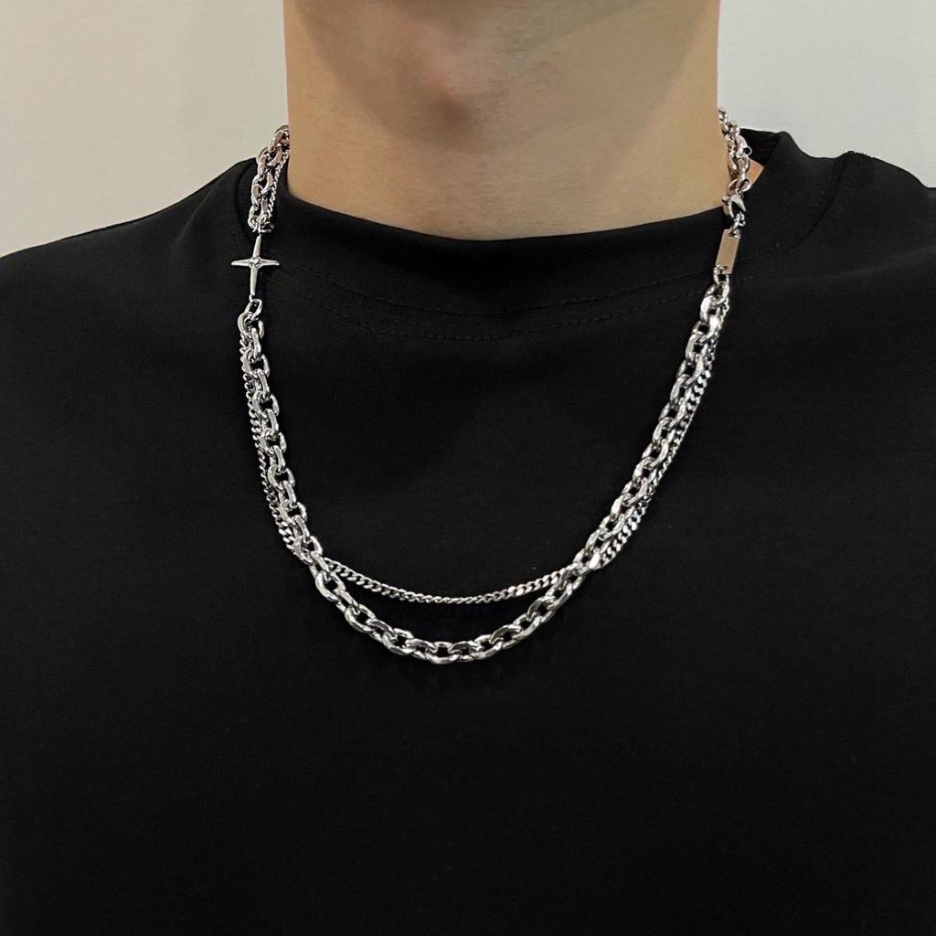 Unisex Hip-Hop Double-Layer Cross Necklace - Stylish Clavicle Chain Accessory