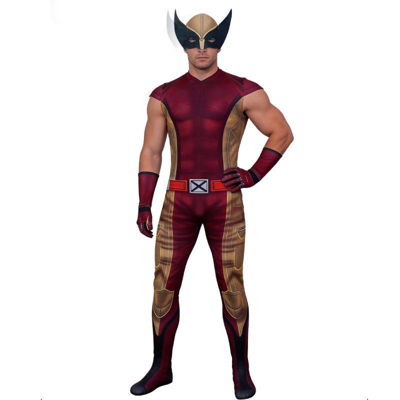 Costume Jumpsuit con Maschera di Wolverine degli X-Men per Cosplay e Halloween