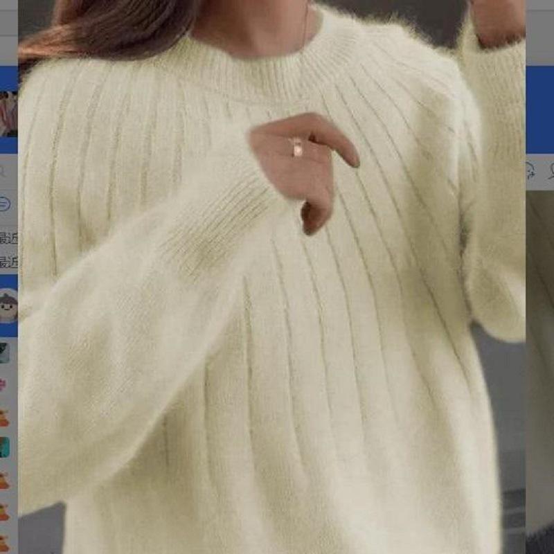 

Однотонный базовый свитер, вязаный свитер, универсальная верхняя одежда, осенне-зимний ленивый стиль, модный повседневный пуловер с круглым вырезом, женский простой 412-92 (average size) абрикосовый