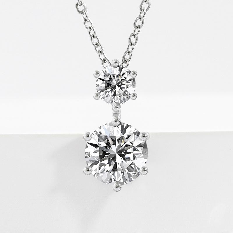 925 Sterling Silver Double Round Moissanite Pendant Necklace Clear CZ Diamond Chain for Women Wedding Jewelry