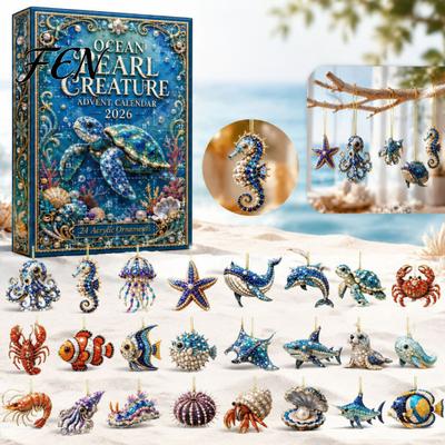 Cute Turtle Themed Toys Marine Life Advent Calendars 2026, 24 Days Christmas Countdown Calendar with 2D Acrylic Retro Illustration Gift Box
