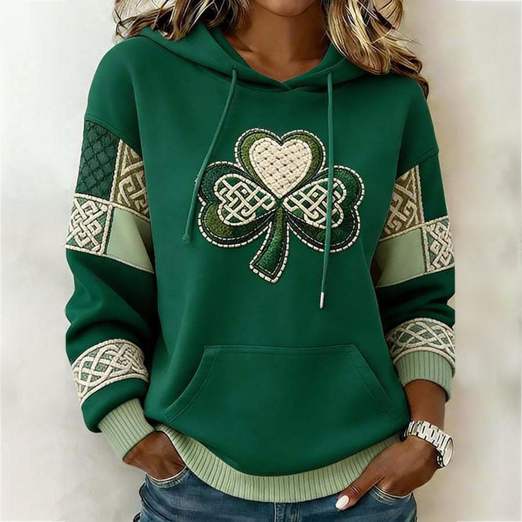 Women's Fashion Casual Long Sleeve Hooded St. Patrick's Day Print Sweatshirt