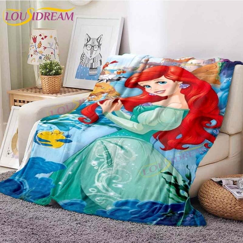 Princess and Prince Blanket Classic Cartoon Flannel Blankets Mermaid Ariel Throw Blanket for Bed Couch Office Portable Blankets