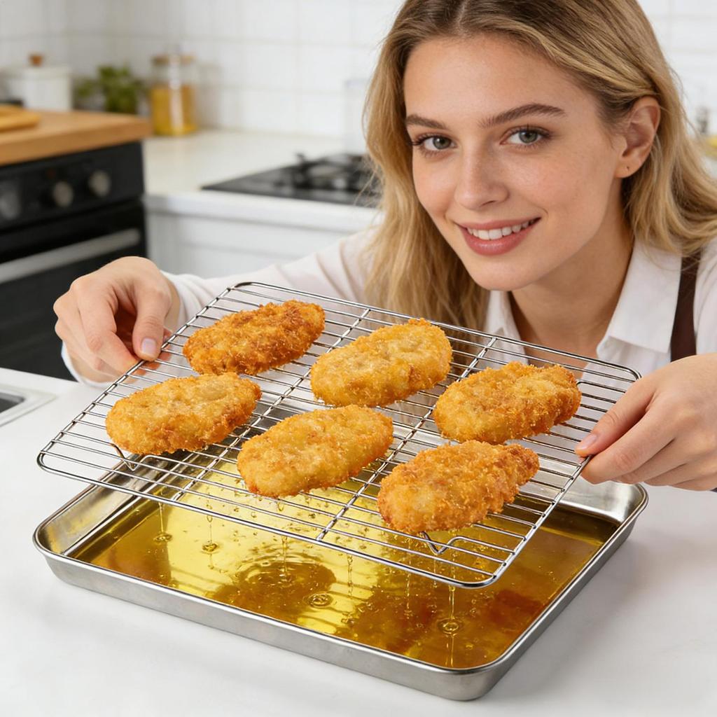 Cooking Wire Rack Stainless Steel Pans Non-Stick With Cooling Rack Square Pan With Strainer Multi-purpose Flat Pan For Cooking
