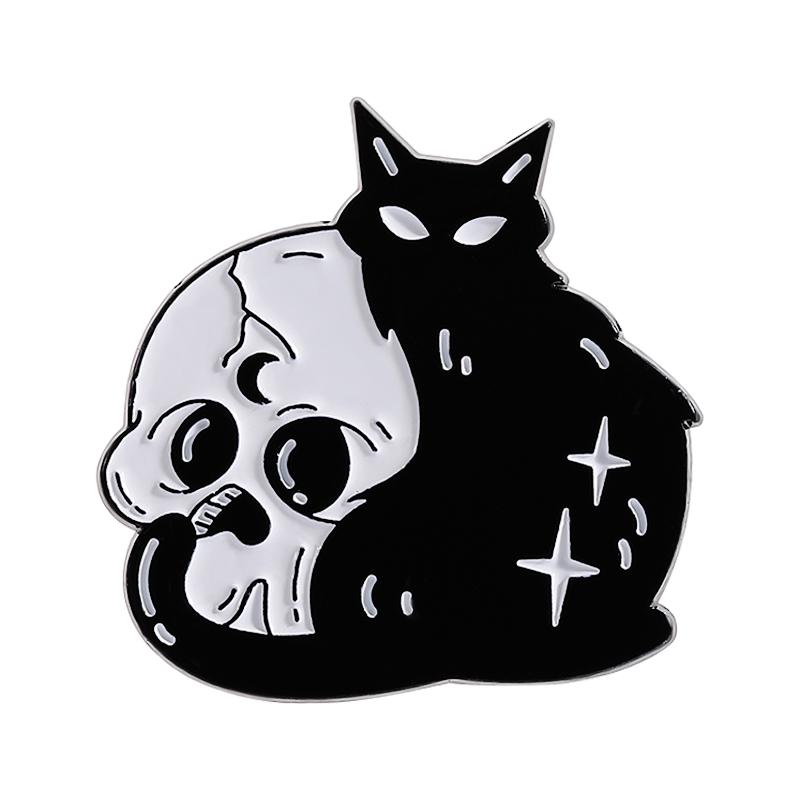 White Ghost With Cat Enamel Pins Spooky Pumpkin Skull Boo Kitten Halloween Brooches Lapel Badge Jewelry Gifts for Friends