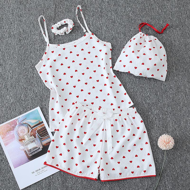 Parent-Child Matching Cotton Pajamas Set - Women's Tank Top & Shorts with Children's 7-Piece Homewear.