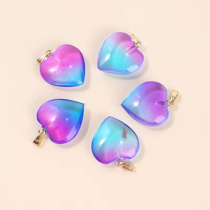 5Pcs 20Mm Glass Heart Shape Charm Pendant Hanging Wedding Decor Supplies Lovely Jewelry Necklace Accessories Decoration Crafts