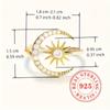 925Pure Silver Shiny Synthetic Zircon Star and Moon Open Ring for Women, Casual Party Accessory