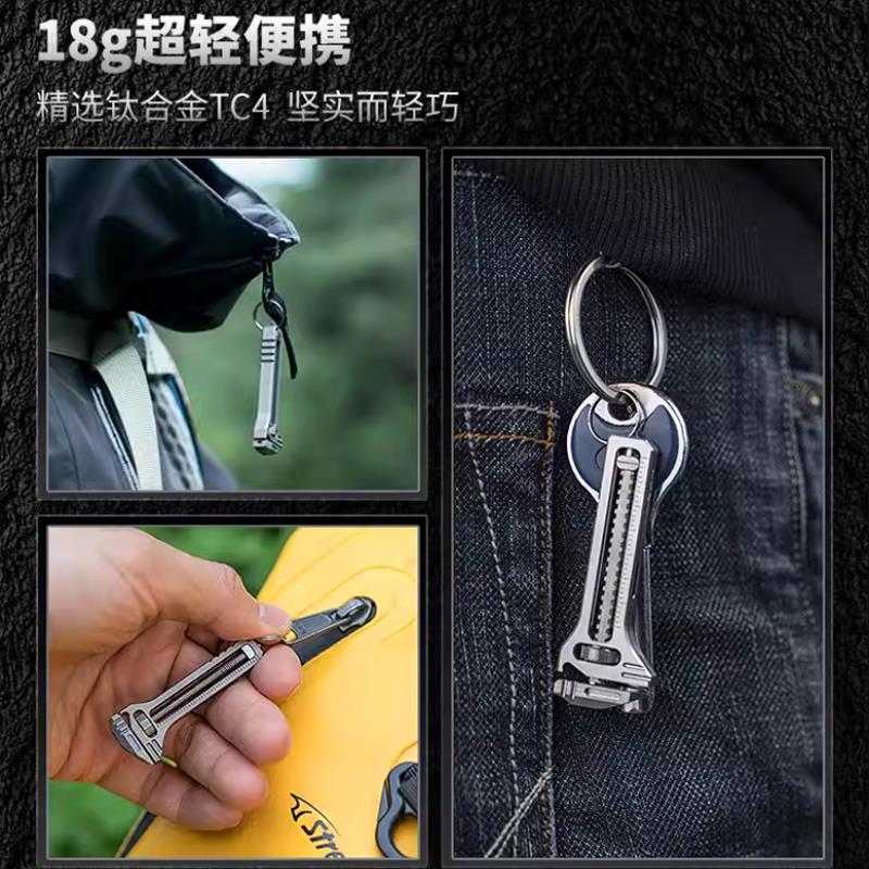 TITANER Mini Titanium EDC Multi Tool Wrench Tactical Pendant with Bottle Opener Window Breaker Gift for Daily Carry 4