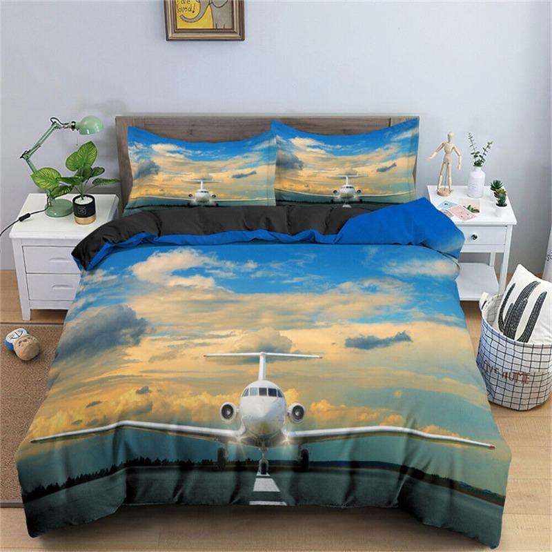 Airplane Landscape Bedding Set Down Duvet Cover Pillowcase Single and Double Queen Bedding Set Decorative Kid Gift