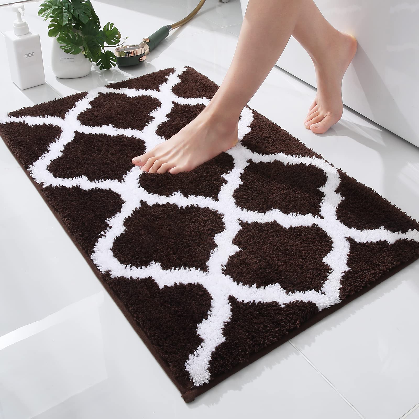 

Kitinjoy Luxury Bathroom Rugs Fluffy Non-Slip Absorbent Microfiber Bath Thick Mats Machine Washable Shaggy Plush Soft Shower Rug 41X61cm коричневий