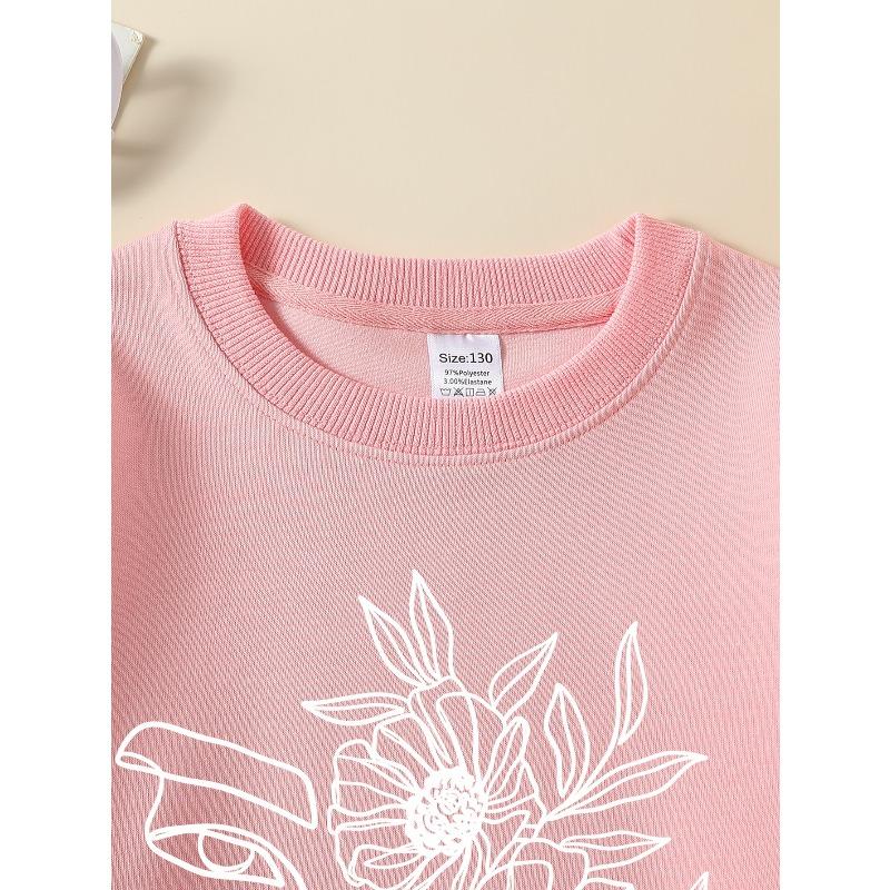 European Sizes Kids' Crewneck Sweatshirt Floral Face Outline Art Design Print , Sportswear And Casual Wear, Soft And Comfortable, Children's Clothing