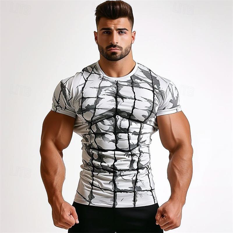 T-shirt da uomo con stampa grafica muscolosa a maniche corte T-shirt con stampa 3D Girocollo Camicia Quotidiana Casual Sottocultura Sport All'aperto Vacanza