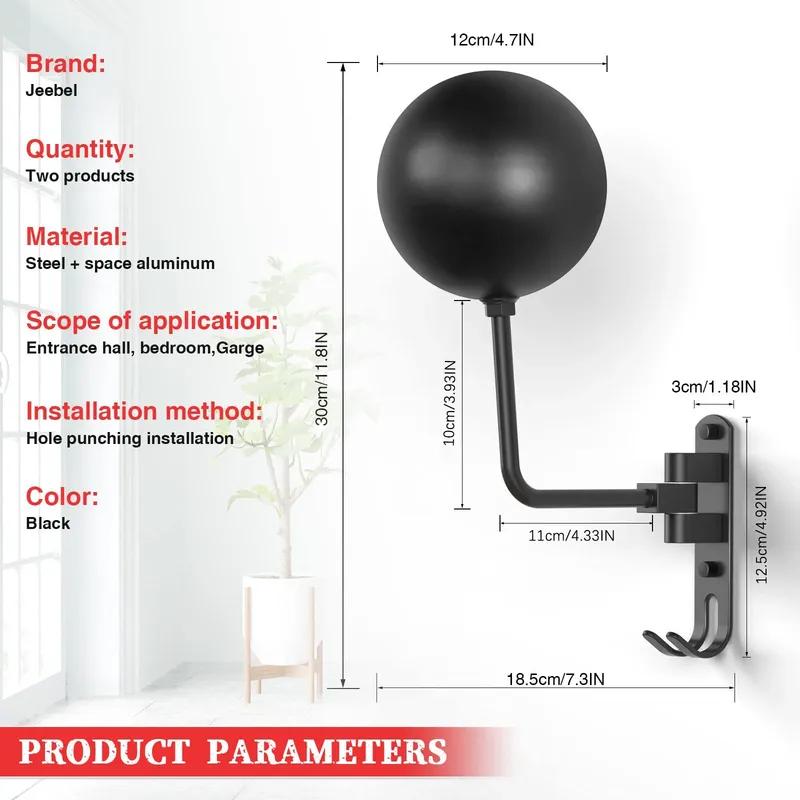 Motorcycle Helmet Wall Mount Holder - 180 Degree Rotating Rack with Hooks for Bike, Baseball, Cycling, Ski Helmets Storage