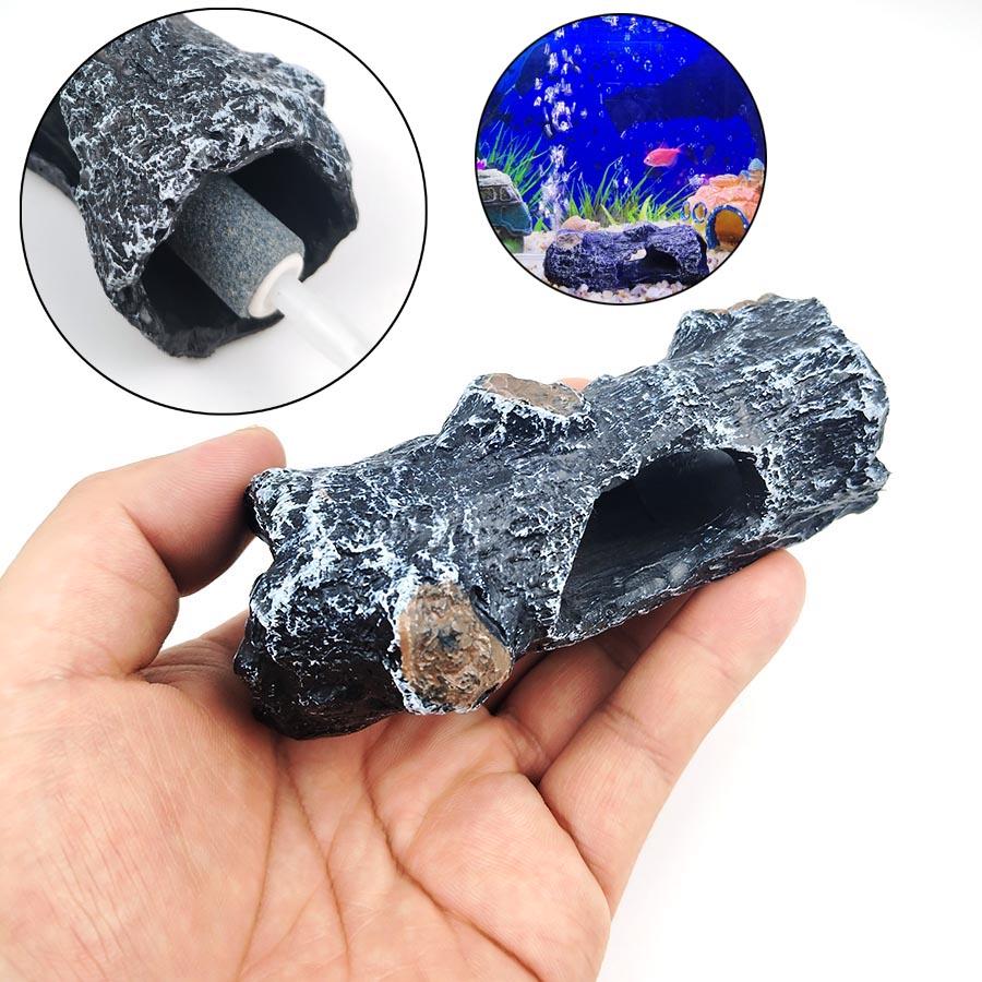 Aquarium Hollow Log Decor Multifunction Resin Fish Shrimp Hiding Cave Aquarium Oxygen Set Bubble Stone Aquarium Air Pumps Accessories