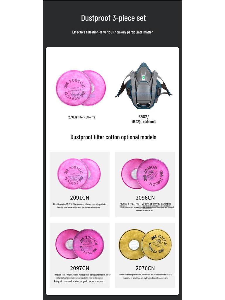 3M 6502QL Snabbspänne Anti-Formaldehyd Silikonmask Set för Skydd mot Sprutmålning