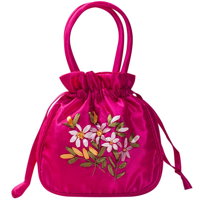 Handbag Women'S Ethnic Wind Bag Embroidered Mommy Bag Women'S Bucket Bag Pumping Belt Mobile Phone Bag National Style Versatile Portable