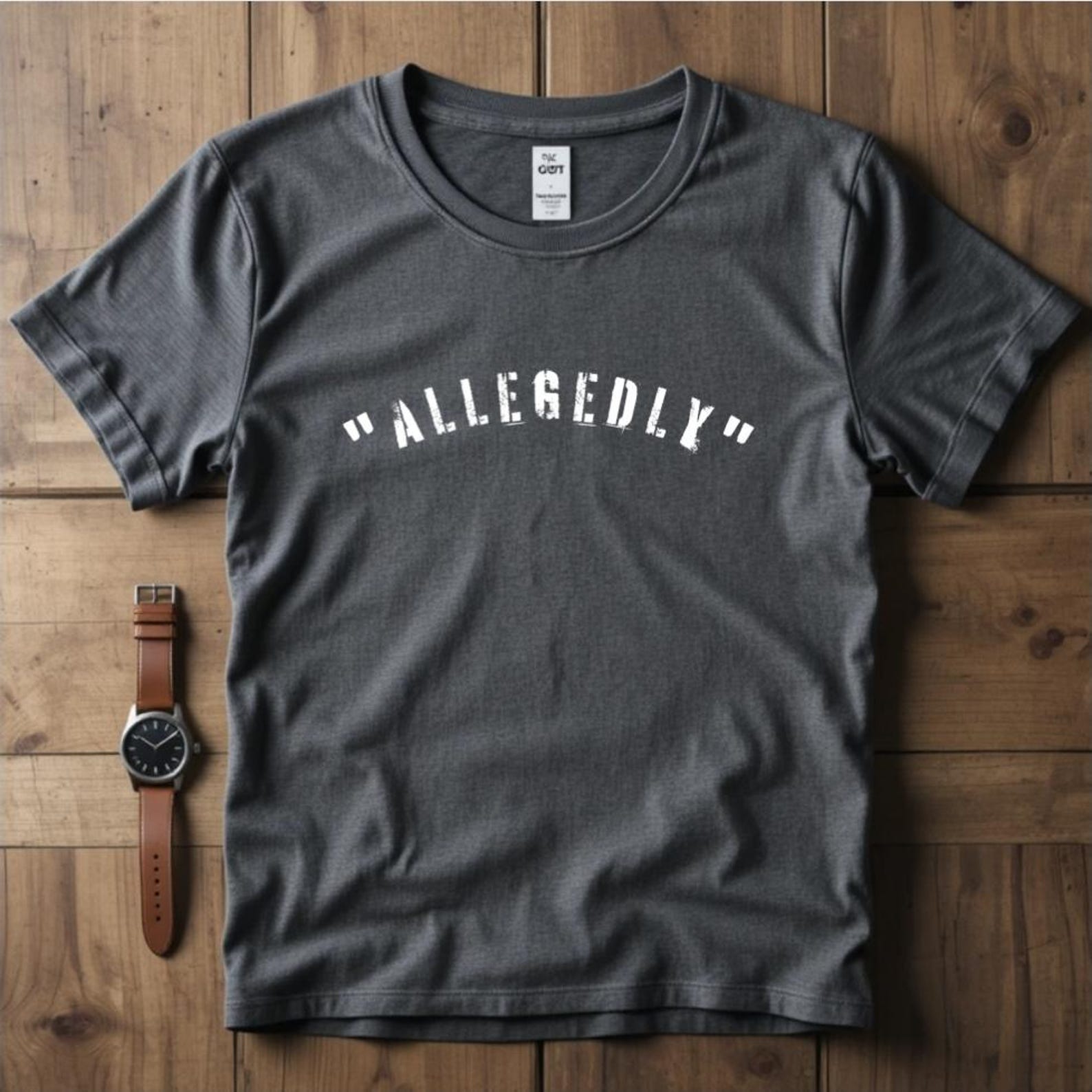 Allegedly Shirt, Funny Sarcastic Graphic Tee, Minimalist Humor T-Shirt, Trendy Statement Shirt, Funny Quote Tee S