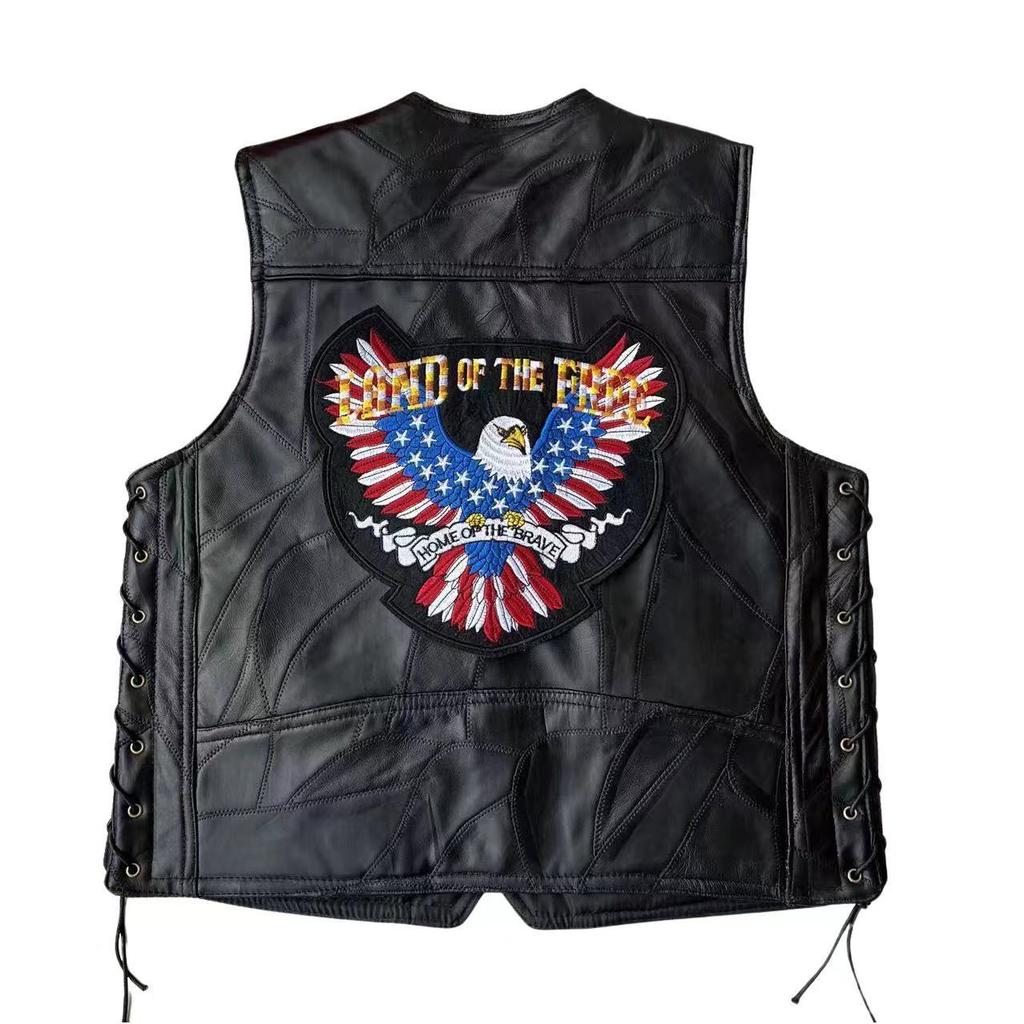 Leder Motorradweste, Herren Lederweste, Europäische und Amerikanische Radfahrerweste, Ganzjahresweste, Besticktes Abzeichen Sonderangebot