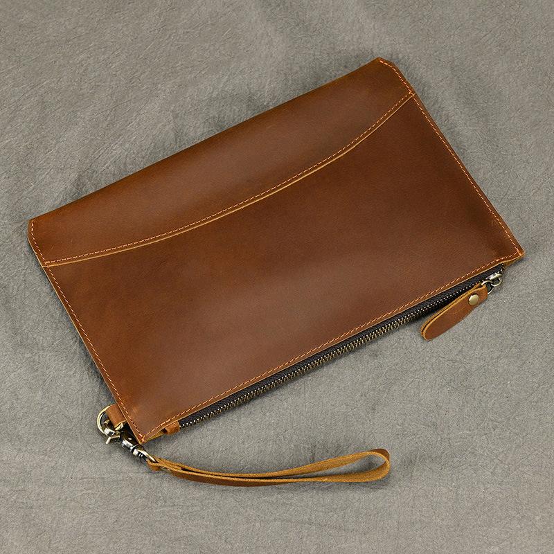 New Crazy Horse Leather Handbag with Large Capacity Genuine Leather and Retro Grip, Top Layer Leather, Large Capacity Business Long Wallet