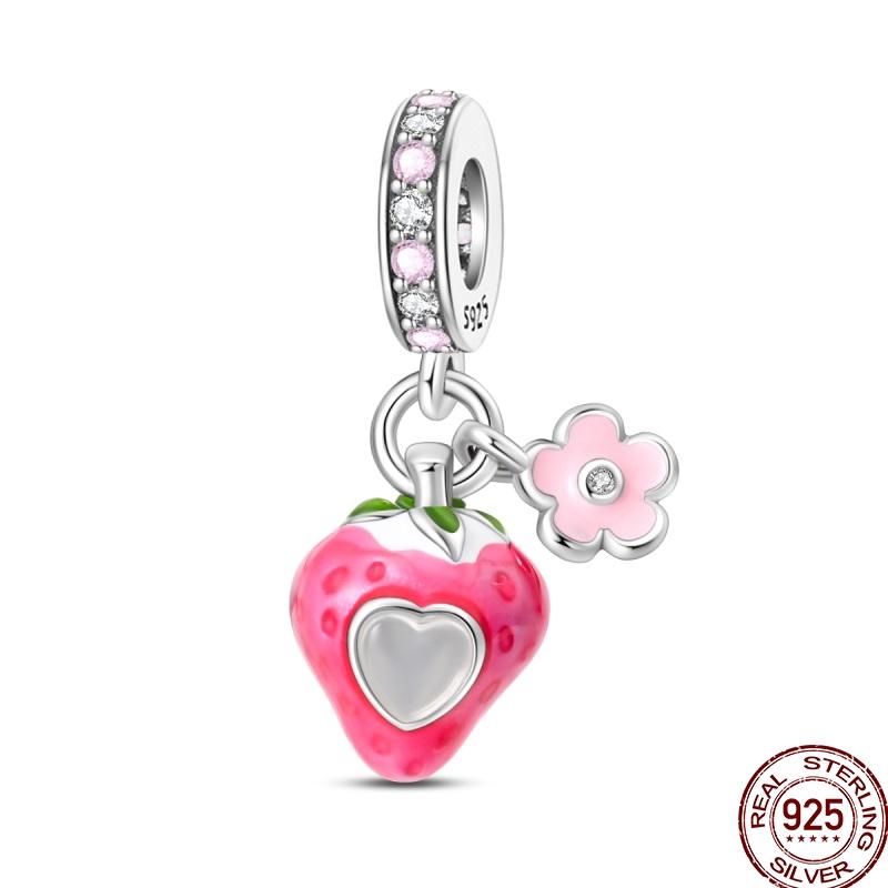 Newstering Copper Cherry Strawberry Fruit Series Charms Beads Fit 3Mm Original Bracelets Diy Birthday Jewelry Gifts