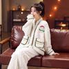 Autumn Winter Christmas V Neck Flannel Pajamas Thickened Women's Home Set