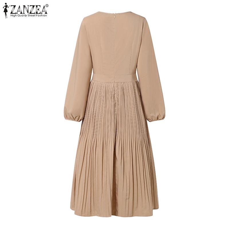 ZANZEA Rochie Casual de Damă Plisată Patchwork Largă cu Mâneci Lungi