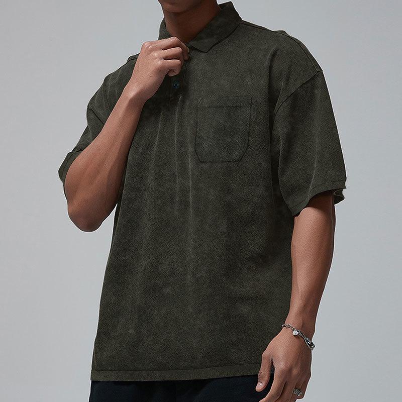New Button Short Sleeve Men's T-shirt Summer Retro Loose Short Sleeve Men's T-shirt