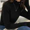WTEMPO Strickpullover mit hohem Kragen für Damen, lässig, einfarbig, langärmlig, koreanischer Stil, elegant, figurbetont, Strickwaren