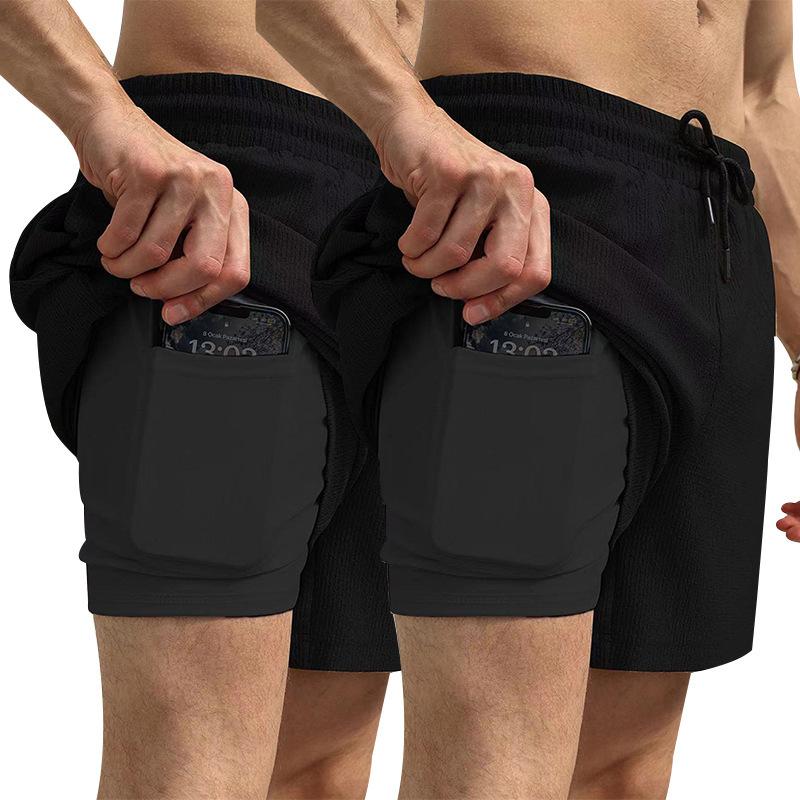 Summer Men's Casual Sweatpants Quick Dry Lined Double Woven Shorts Two Pairs