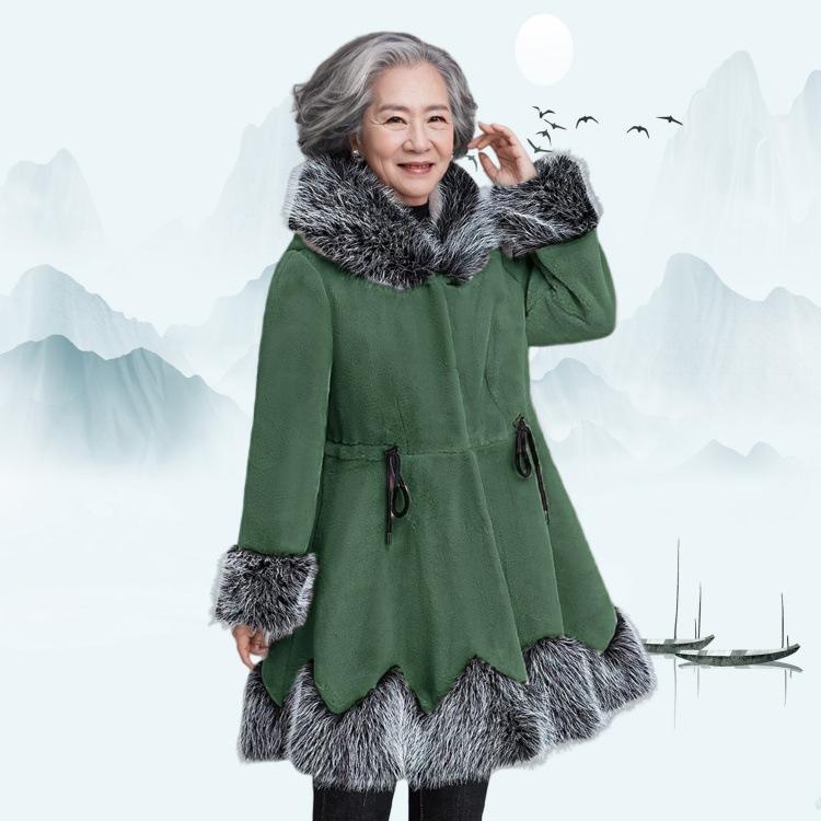 European and American winter new imitation mink fur coat hooded medium and long mother clothing medium and old coat large size women's clothing