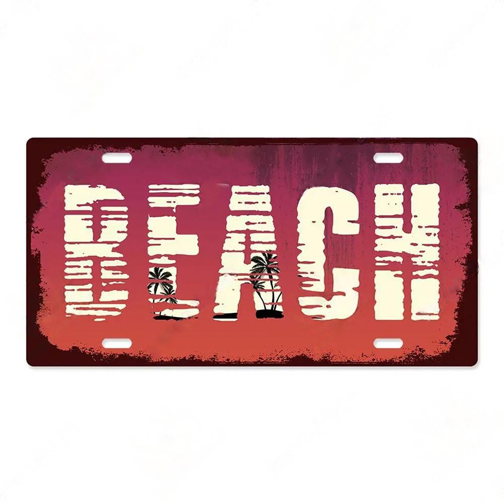 Summer Beach Retro Tin Sign Licenses Plate Plaque Metal Vintage Poster for Pub Bar Surf
