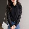 Casual Lose Langarm Chiffon Spitze Frauen Shirts Schwarz Frauen Blusen Französisch Frau Tops Drehen Unten Kragen Kleidung 29507