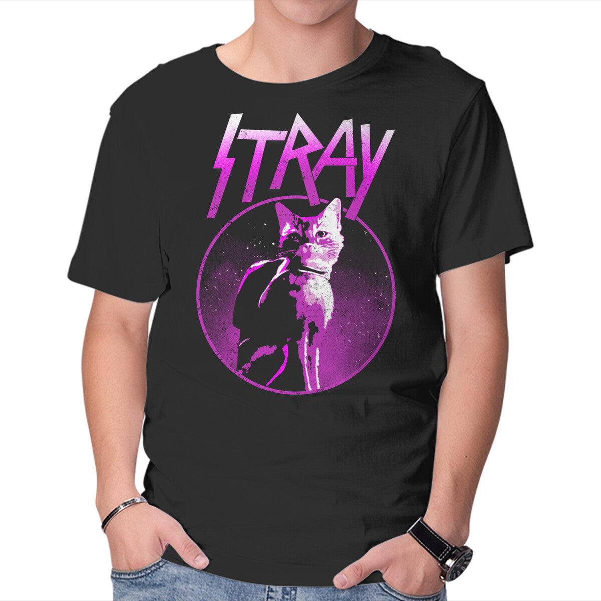 Unisex Crew Neck T-Shirt Neon Cat Graphic Short Sleeve Casual Tee XS