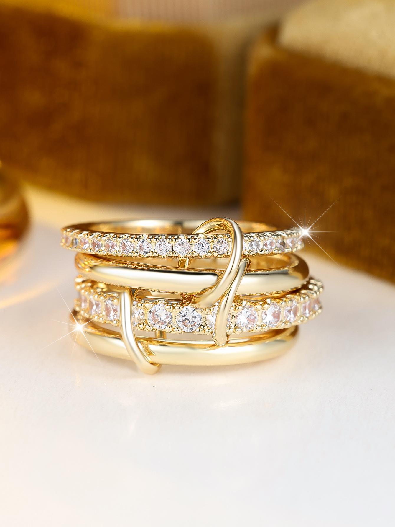 Hot-selling round white diamond four-piece ring women s personality micro-set zircon ring no. 6
