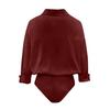 Damen Office Bluse Bodysuit Top Knopfleiste Kragen Langarm Einteiler Arbeitshemd Lässig Lockerer Schnitt Business Tops
