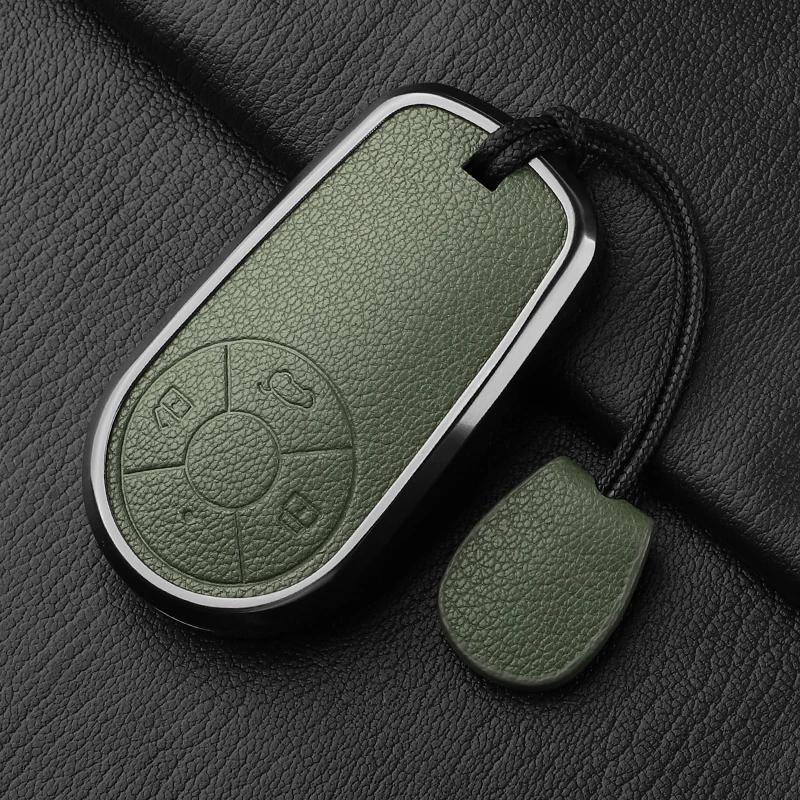Aluminum Alloy Goatskin Car Key Case Cover For Greatwall Ora R1 R2 Good Cat Gt Lightning Cat Ballet Cat White Cat Iq Keychain