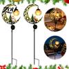 Outdoor Christmas Decorative Stakes Solar Moon Light, Santa Snowman Crescent Garden Stake Warm Winter Courtyard Decorations LED Glow, Festive Pathway